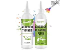 Allony 100ml Diluant Aerographe+100ml Nettoyant Aérographe, Diluant Peinture, Amélioration Fluidité de Peinture Aérographe, pour Air Brush Onglerie/Peinture Aérographe/Peinture Maquette
