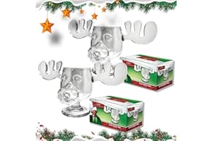 Snugeasy Christmas Vacation Moose Mug, Clear Thick Glass Christmas Eggnog Mug, National Lampoon’s Style Festive Gift for Holiday Birthday (2PCS)