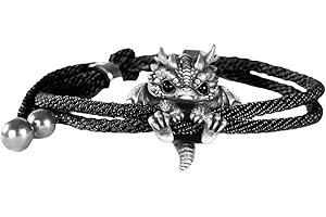 Wilitto Cute Silver Dragon Bracelet, Adjustable Unisex Dragon Bracelet, Retro Animal Jewelry, Black Silver Accents