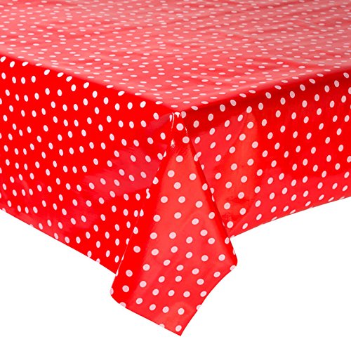 FANMEX - Fantastik - Mantel de Hule para Mesa (120 cm Ancho - Largo por Medio Metros) Modelo Topo Blanco sobre Fondo Rojo
