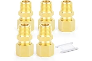 GASHER 5PCS Brass Compression Tube Pipe Fitting Connector, 12mm Tube OD x 1/2" BSP Male Connector