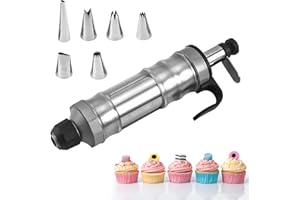 YdseozOA Jeringa del pastel, prensa de pastelería de acero inoxidable, para la decoración del pastel de dulces con 6 boquillas para cupcakes, pasteles de decoración, prensa de galletas de bricolaje