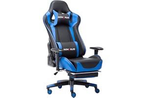 NOKAXUS Office Chair,Gaming Chair With Footrest Lumbar Support for Adults,PU Leather Ergonomic Massage Chair For Home,Computer Video Gamer Chair (Yk-6008-blue)