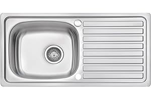 JASSFERRY Évier de cuisine Cuve simple, Acier Inoxydable, Égouttoir réversible, avec crépine