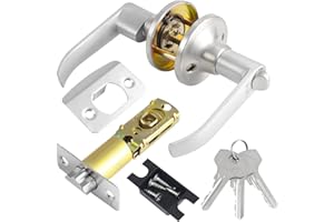 Quixenta Lever Door Handle Lock with Keys, Satin Nickel Door Handle Lock, Door Lock for Interior, Bedroom Door Lock, Privacy Knob Locking Device, Security Door Locks for Entrance/Exit Access