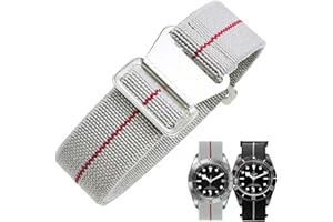 Danxancy French Troops Paratrooper Watchband,Military Elastic Nylon Watch Strap with Hook-and-Loop for Men Women Silver & Black Buckle 18/20/22mm