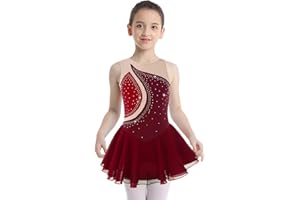 Freebily Abito da Pattinaggio Artistico Bambina Strass Leotards Body da Balletto Abito da Ballo Latino Vestito Danza Classica Ballerina Jazz Danza Moderna Performance