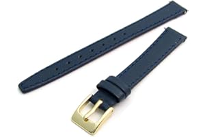 WatchWatchWatch Dark Blue Smooth Stitched Ladies' Leather Watch Strap 10mm Gold Buckle C088