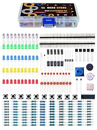 Quad Store Mini Electronics Components Kit With Buzzer, Button, Leds, Potentiometer, Resistor, Capacitor