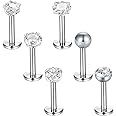Briana Williams 6pcs Tragus Earrings Silver Stainless Steel Lip Bars Labret Stud Set 6mm 16G Flat Back Piercing Jewellery