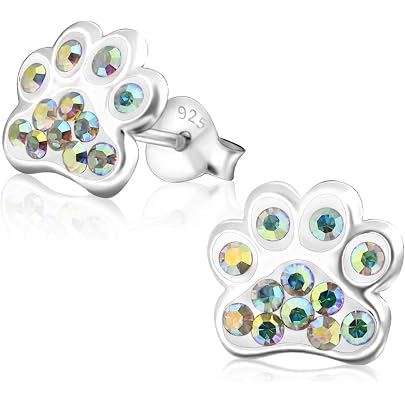 Orecchini A Zampa Di Cane In Argento Sterling 925 - Ipoallergenici, Con Confezione Regalo E Panno Lucidante, Blu