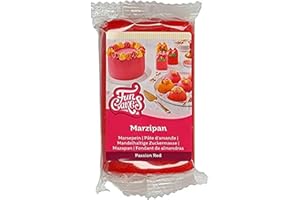 FunCakes Pâte d’amande Passion Red: facile à utiliser, goût délicieux, flexible et lisse, facile à dérouler, fin et ferme, parfait pour la décoration de gâteaux, halal, casher et sans gluten. 250 g.