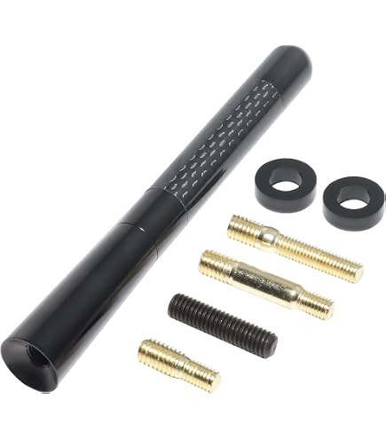 X AUTOHAUX 12cm Car Radio Antenna – Universal FM/AM Signal Mast, Carbon Fiber Look, Silver Tone (with Screws & Gasket)