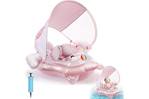 Lamtoq Flotador para Bebé, Flotador Bebe con Sombrilla SPF50+, Flotador Bebe Inflable con Cola de Apoyo Inferior Flotadores de Piscina para Bebés con Asiento Seguridad y Bomba para Bebé 8-24 Meses