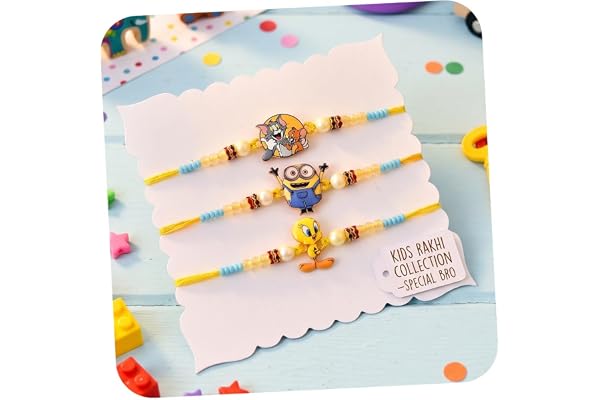 CraftVatika Set of 3 Rakhi for Kids Brother, Rakhi Set for Brother Boys Girls Baby Kids, Cartoon Designer rakhis for Children