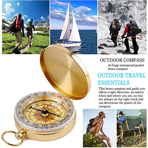 AcTopp Kompass Wasserdichter Messing Taschenuhr Taschenkompass Spielzeug Klassischer Marschkompass mit Leuchtziffern für Camping Wandern Outdoor Navigation - 6