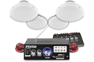 EAUDIO em Bluetooth Ceiling Speaker System with Amplifier FM Radio and MP3 USB for Home Hi-Fi Cafe Restaurant Shop Installation (Four Speakers with Switch Box)