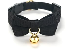 YUDOTE Ultra-weiches Halsband aus natürlichem Baumwollcord für Katzen mit empfindlicher Haut, leichtes Kätzchenhalsband mit Schnellverschluss und Abnehmbarer Schleife, Schwarz, 1er Pack