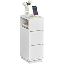 Tables De Chevet Étroites VASAGLE Lot De 2 - Blanc Avec 2 Tiroirs Et Rangement Ouvert