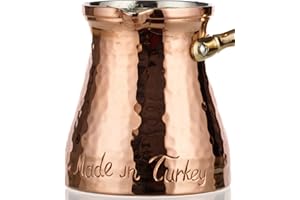 DEMMEX 15 Oz Large Premium Signature Series Turkish Greek Arabic Coffee Pot, Cezve Ibrik Briki, Stovetop Coffee Maker, Handmade Hammered 1mm Thick Copper, Made in Turkey Engraved on Body (15 Ounces)
