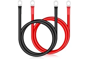 ROMINVIC 2 Stück Batteriekabel, Autobatteriekabel 12V 50CM 16mm² 5AWG Auto Batterie Kabel mit M8 Ringklemmen für LKW, Motorrad, Solar, Wohnmobil, Marine, Boot