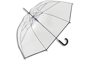 Happy Rain Paraguas transparente con ribete negro-paraguas automático- resistente y antiviento- paraguas práctico y ligero
