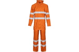 EXPERT WORKWEAR Hi Vis Viz & Plain - Traje de lluvia con capucha y chaqueta y pantalones de alta visibilidad, juego de 2 piezas