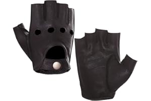 Harssidanzar Homme Gants de conduite en cuir sans doigts, peau de daim, demi-doigt sans doublure GM005A
