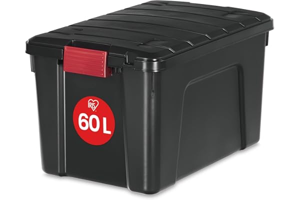 Iris Ohyama, Boîte/Boîte de rangement, 60 L, Empilable, Clips, Jardin, Garage, Grenier - Store it All Box SIA-60 - Noir