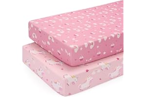 Yukkidds Cot Sheets 140 x 70cm Fitted Cot Bed Sheets 2 Pack Toddler Bed Sheets Super Soft & Breathable Microfiber Pink Unicorn