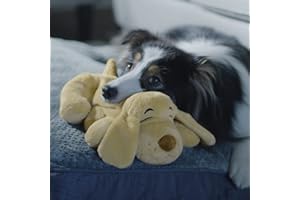 JML Huggie Pup Dog Toys - Heartbeat Toy for Puppy or Adult for Dog Anxiety Relief, Calming Dog Teddy Comforter with Warming Pack and Real Life Pulsing Heartbeat - Machine Washable - Golden