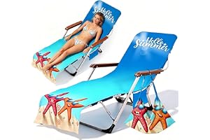 Piashow ocean skyddsöverdrag för trädgårdsstol, strand solstol handduk för solstol med 2 fickor, strandhandduk mikrofiber sna