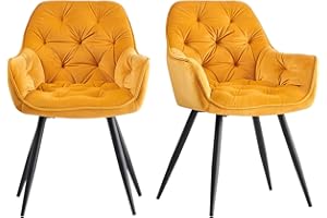 ‎JYMTOM JYMTOM Esszimmerstühle mit dickem Samtstoff gepolsterter Sitz, Metallbeinen, Armlehnen und Rückenlehne Eckstuhl für Lounge Wohnzimmer(gelb,2)