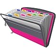 Expanding File Folder,Fun Storage Document Organiser Box Files,13 Pockets Zip Filing Folders,5 Colours,Accordian File Folder with Tabs,Expandable Documents Wallet Accordion File Organisers, Pink