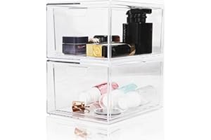 AKOLAFE 2 Pezzi Cassetti Impilabili per Trucchi in Acrilico 15x20x11 cm Versatile Organizer Organizzatori di Cassetti Contenitori in Plastica Trasparente per Bagno, Trucco, Mobile da Cucina