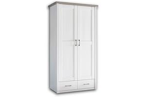 ‎STELLA TRADING LUCA Eleganter Kleiderschrank Babyzimmer 2-türig - Vielseitiger Drehtürenschrank mit viel Stauraum in Pinie Weiß / Trüffel - 106 x 201 x 55 cm (B/H/T)