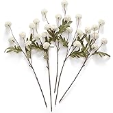 Laelfe 5 Packs Artificial Kiku Flowers (White) | 52cm Faux Silk Chrysanthemums Mini Mums Pompon for Wedding Home Kitchen Cent