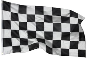 PHENO FLAGS Motorsportflagga, 150 x 90 cm – svartvit racerflagga med robusta metallöljetter och dubbelsöm, målflagga – formel