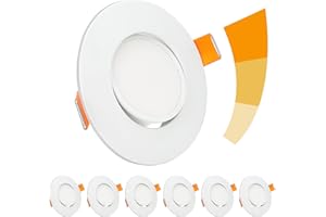 BOYIR Spot LED Encastrable Dimmable 5W 3000K Blanc Chaud 460LM Spot LED Extra Plat 230V Orientable 45°Diamètre du trou 68mm Spot Salle de Bain Rond Blanc pour Salon Chambre à coucher, Lot de 6
