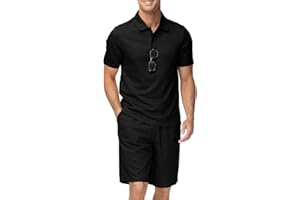JINSHI Trainingsanzug Herren Freizeitanzug Sport Set Kurzarm Sommer Jogginganzug 2-Teiliges Knopfleiste Poloshirt mit Brillenhalter + Kurze Hose mit Taschen