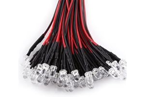 LIGHBIB 20 Piezas 3V 5V 12V 24V DC 3mm/5mm Rojo/verde/azul/RGB Redondo Precableado Agua Claro LED Precableado Diodos Modelo De Coche Luces,blanco,Lente Transparente 3V 3mm