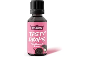 GymQueen Tasty Drops 30ml, Gouttes de saveur sans calories, sans sucre et sans graisse, Gouttes d'arôme pour édulcorer les aliments et les boissons, Cookies & Cream