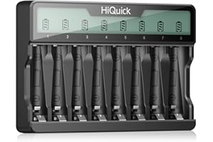 HiQuick Akku Ladegerät, Batterien , für AA AAA NI-MH NI-CD Akkus 8-Ladeplatz mit LCD Anzeige ladegerat, Universal Mignon AA Micro AAA Akkuladegerät