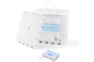 Yrangee Spannmatten mit Raster, 9 Stück Matten zum Spannen für Handarbeiten Stricken Häkeln Spitze Tiefe Spannunterlagen Set mit Rasterlinien 32x32cm, 100 T-Nadeln Tasche zum Aufbewahren mit Grid