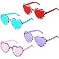 LUTER 4pcs Heart Shaped Rimless Sunglasses, Stylish Rhinestone Transparent Frameless Heart Sunglasses for Women Girls at Birthday Party Summer Party Bachelorette Parties (Red, Pink, Blue, Purple)