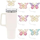 Qutipek Butterfly Straw Cover Cap 3 PCS Bling Straw Cap for Sipper for 10mm Straws, Cute Straw Cover Tumbler Accessories for 