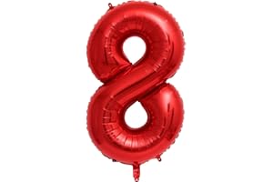 IEFOAH 40in Red Number 8 Balloon, Large Birthday Foil Mylar Balloon for Girls Women Birthday Decoration (Red, Number 8)