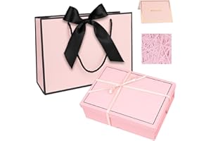 ZJHIOME Gift Box Set for Presents, Large Textured Paper Box with Ribbon Gift Bag & Lids, Greeting Card Shredded Paper for Valentine’s Day Mother’s Day Birthday Anniversaries Bridal Party(Pink)