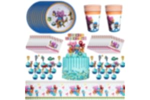FISAPBXC Vajilla cumpleaños, 57PCS Vajilla cumpleaños infantil poc*oyo, Vumpleaños Party Vajilla Paquetes Incluye Flatwares, Tazas, Manteles, Servilletas decoración de Fiestas