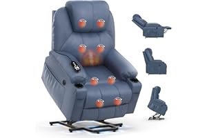 BareTay Recliner Armchair Lift Chair For the Elderly, Power Recliner Chair with Massage & Heat, Extended Footrest, Type C+USB Ports, 2 Cup Holders, Dual Side Pockets Reclining Chairs Lounge Sofa